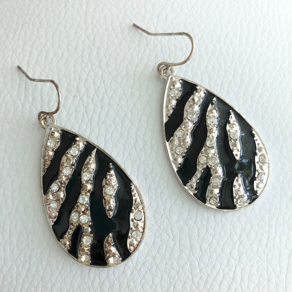 Zebra Print Earrings, Silver Gold Black